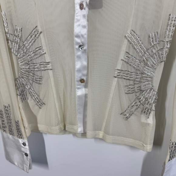 Vintage Taglia Sheer Beaded Satin Blouse Ivory Size M Long Sleeve Dressy Top - Picture 4 of 14